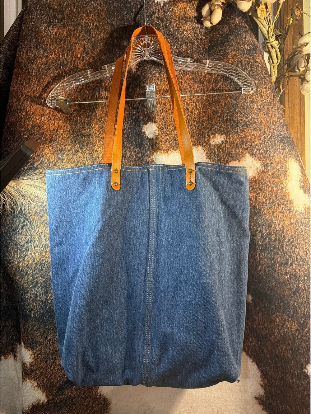GAP Denim Tote Bag with Brown Leather Straps